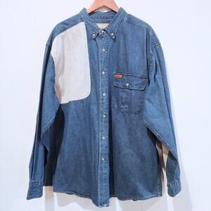 Woolrich Mens Outdoor Guide Collection Denim Button Up Shirt Size 2XL Western